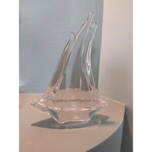 Daum France Crystal Triple Mast Sailboat Figurine/Sculpture